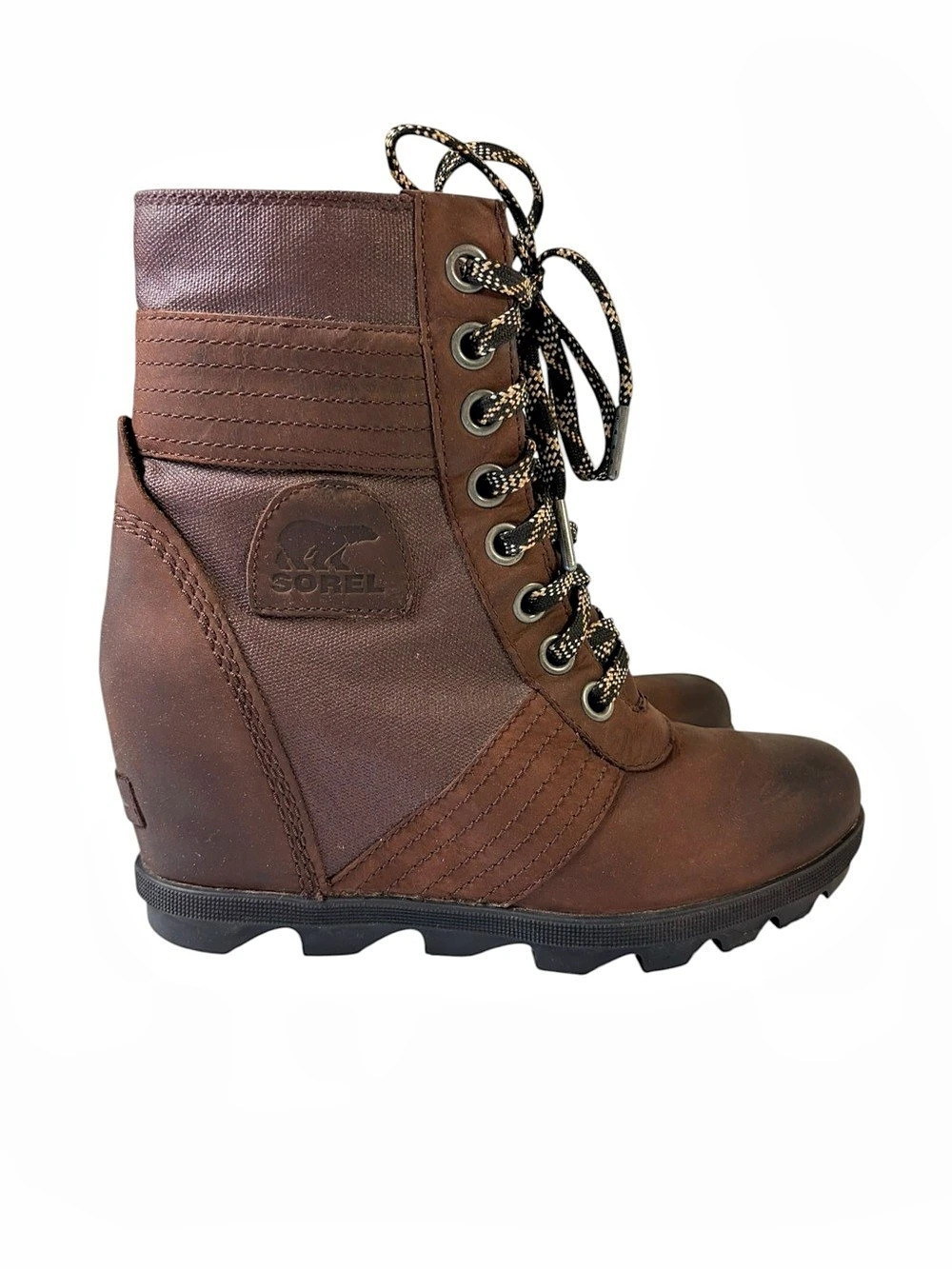 Sorel Brown Joan of Arctic Wedge Lace-Up Leather Waterproof Gorpcore Boots Sz8